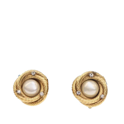 Gold Chanel Gold Plated Faux Pearl Clip on Earrings