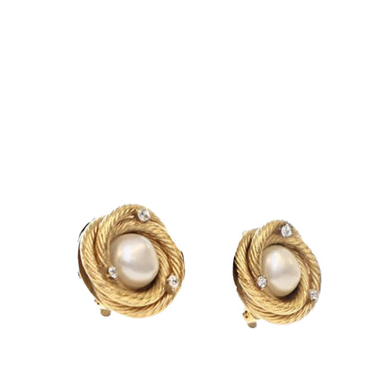 Gold Chanel Gold Plated Faux Pearl Clip on Earrings