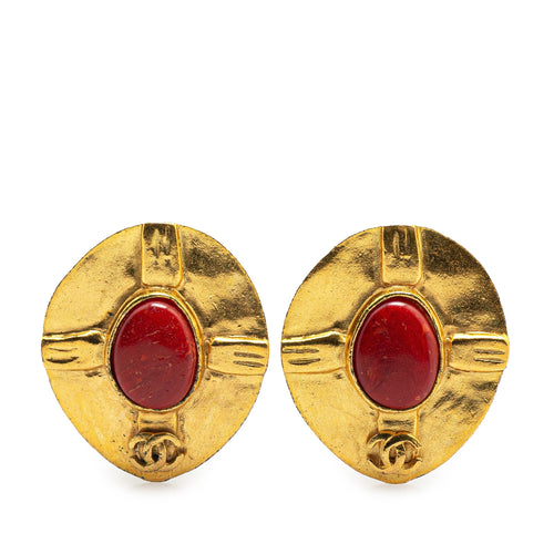 Gold Chanel Gold Plated CC Clip On Earrings