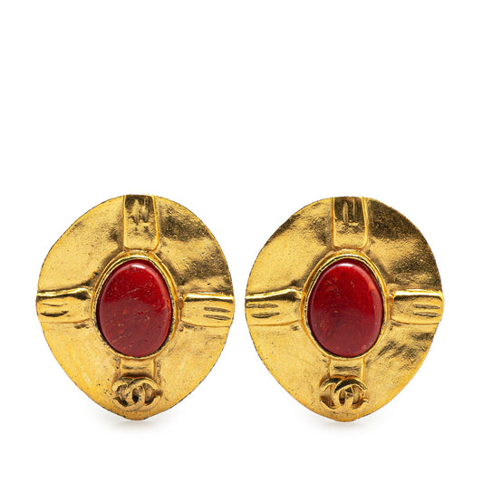 Gold Chanel Gold Plated CC Clip On Earrings