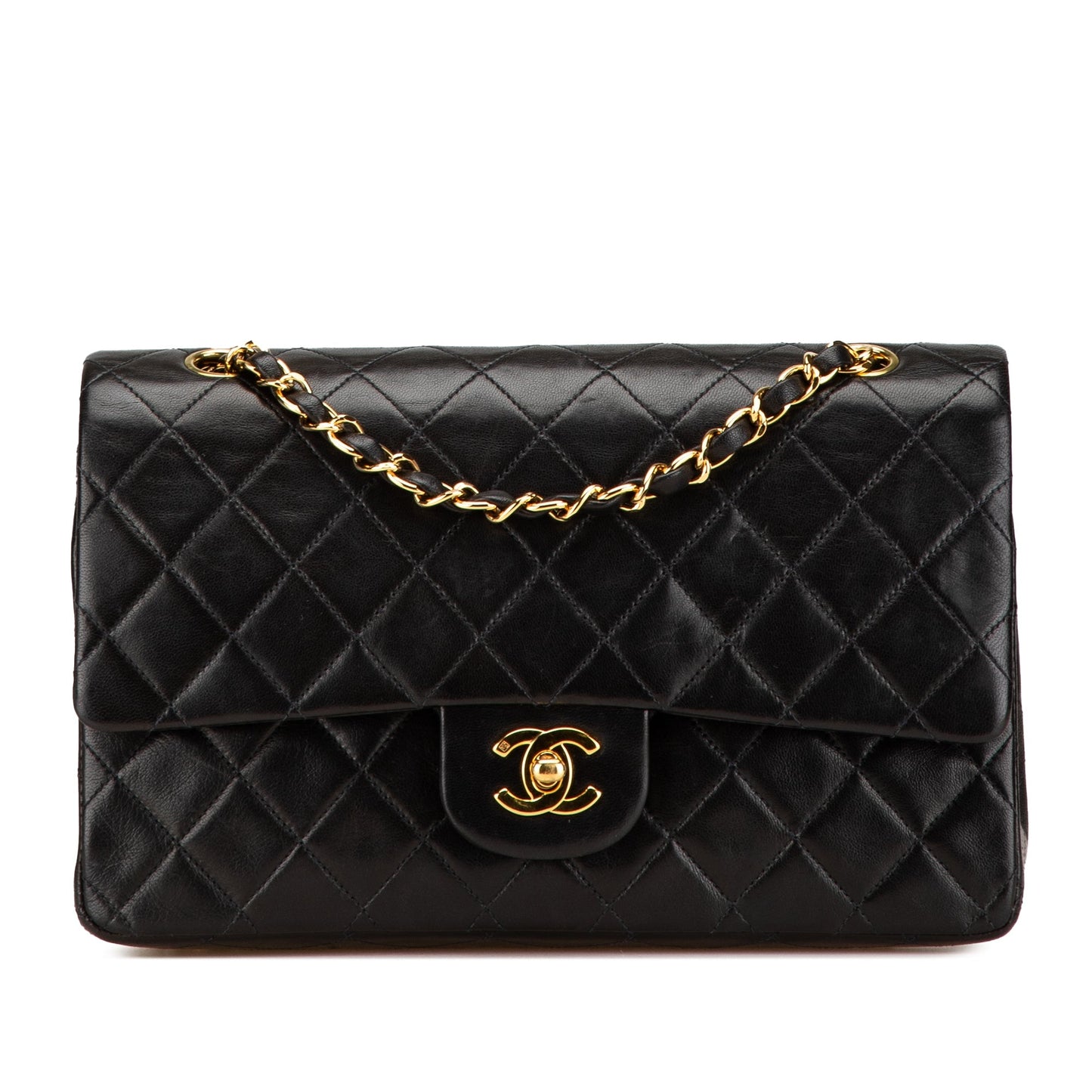 Black Chanel Medium Classic Lambskin Double Flap Shoulder Bag