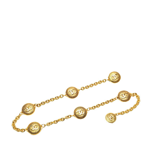 Gold Chanel Gold Plated CC Round 6 Station Chain Belt