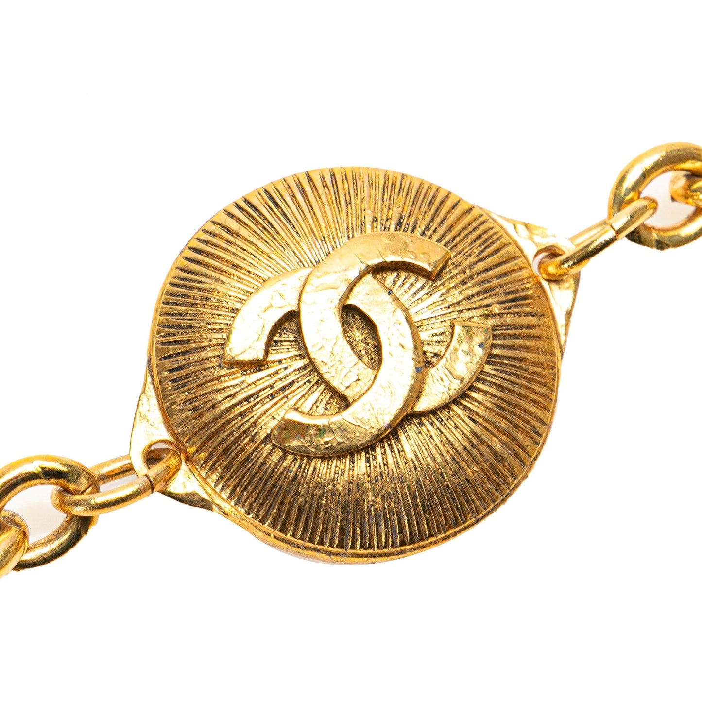Gold Chanel Gold Plated CC Round 6 Station Chain Belt