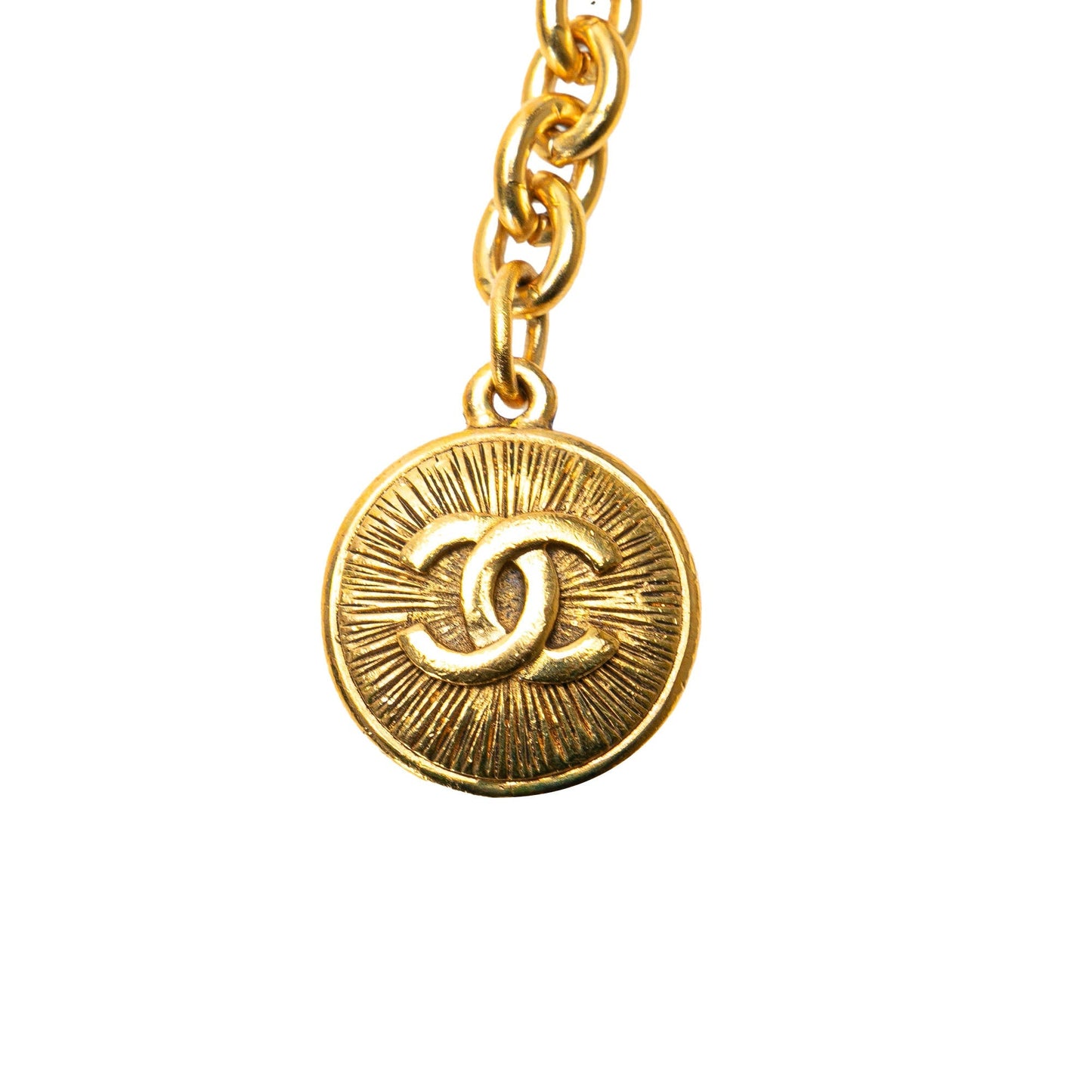 Gold Chanel Gold Plated CC Round 6 Station Chain Belt