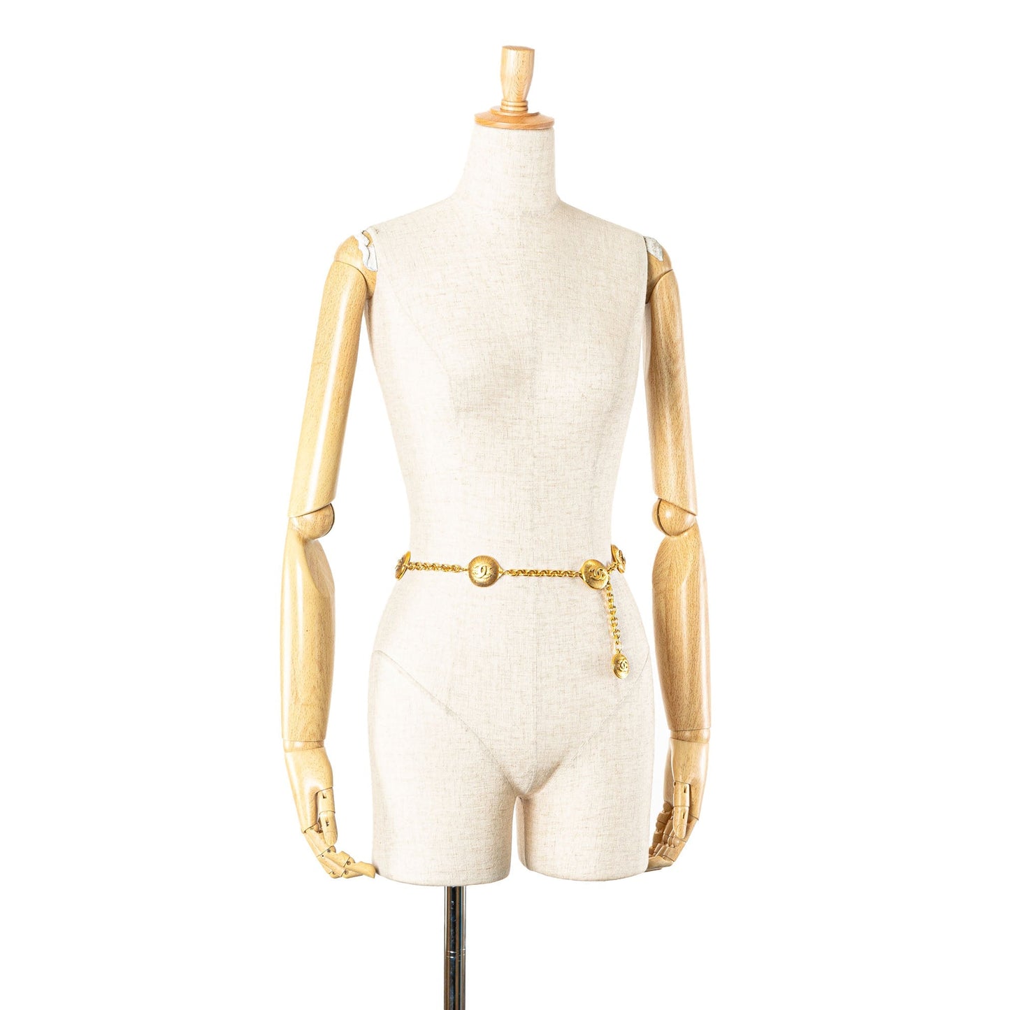 Gold Chanel Gold Plated CC Round 6 Station Chain Belt