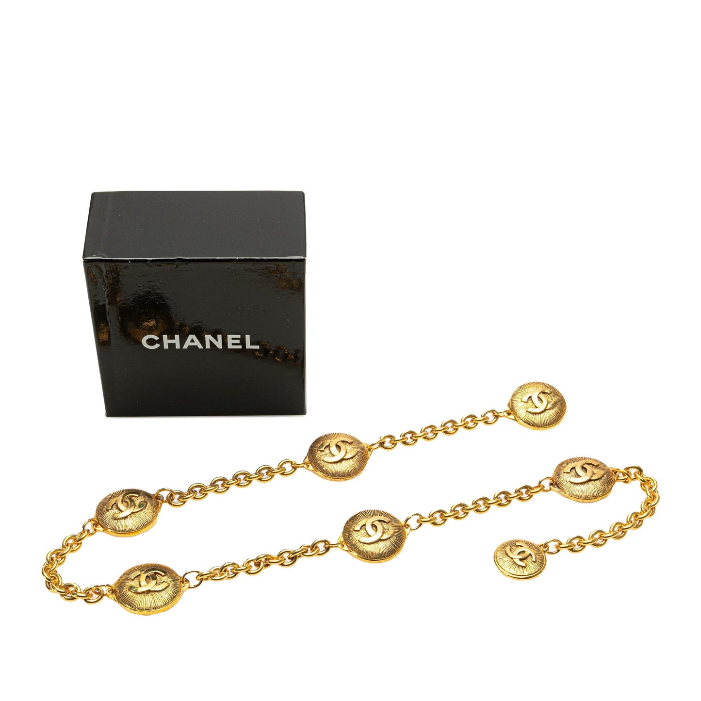 Gold Chanel Gold Plated CC Round 6 Station Chain Belt