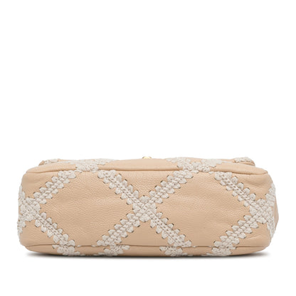 Beige Chanel Medium Crochet and Calfskin 19 Flap Bag Satchel