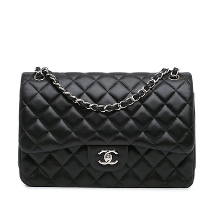 Black Chanel Jumbo Classic Lambskin Double Flap Shoulder Bag