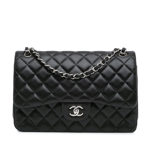 Black Chanel Jumbo Classic Lambskin Double Flap Shoulder Bag