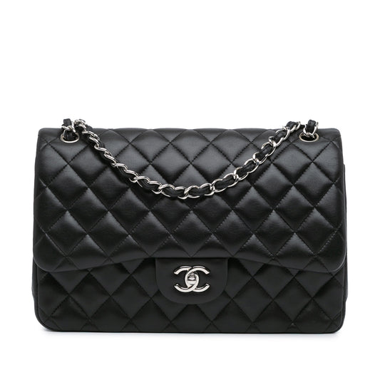 Black Chanel Jumbo Classic Lambskin Double Flap Shoulder Bag