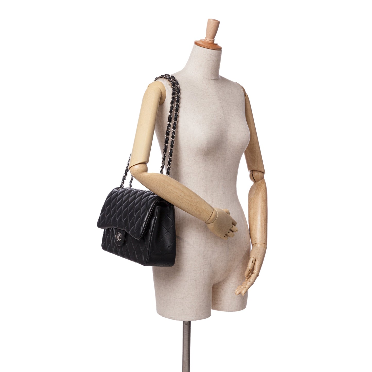 Black Chanel Jumbo Classic Lambskin Double Flap Shoulder Bag