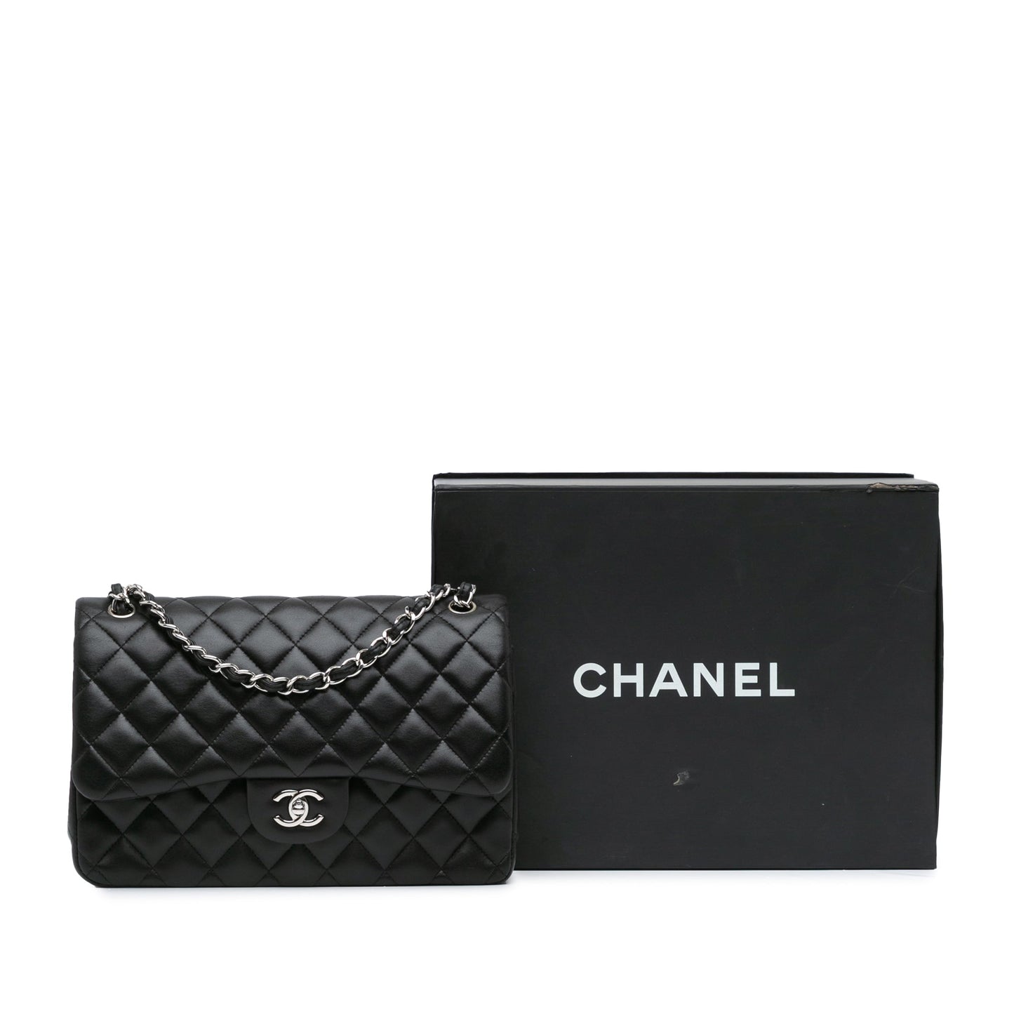 Black Chanel Jumbo Classic Lambskin Double Flap Shoulder Bag
