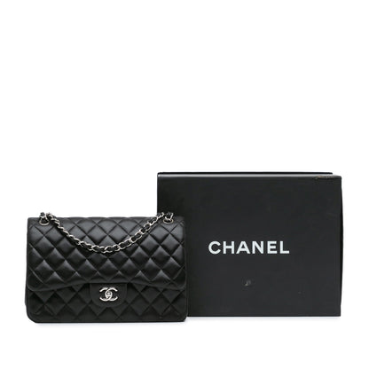 Black Chanel Jumbo Classic Lambskin Double Flap Shoulder Bag