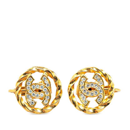 Gold Chanel Gold Plated Rhinestone CC Clip On Earrings