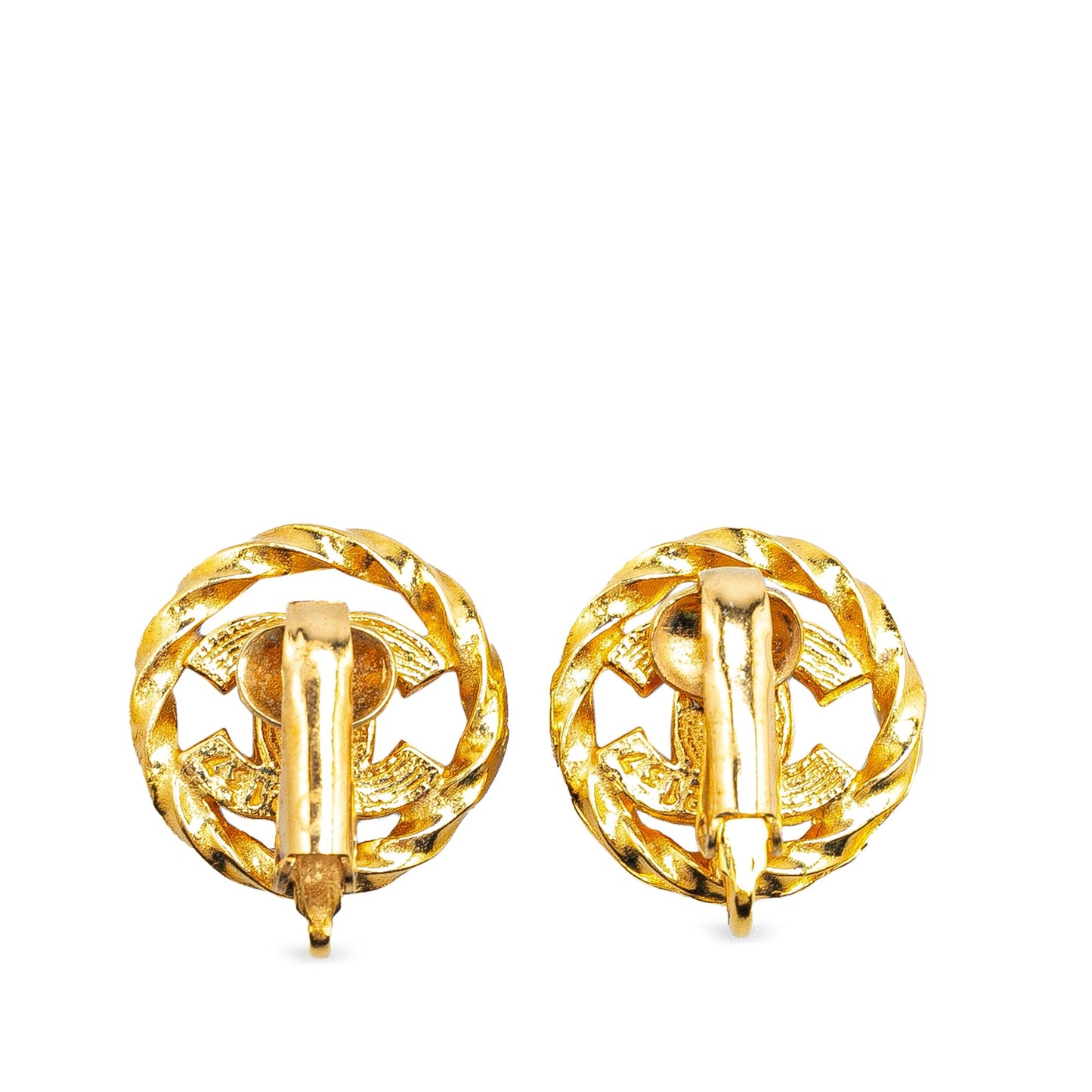 Gold Chanel Gold Plated Rhinestone CC Clip On Earrings