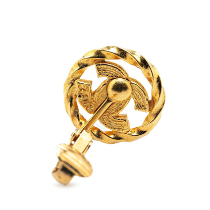 Gold Chanel Gold Plated Rhinestone CC Clip On Earrings