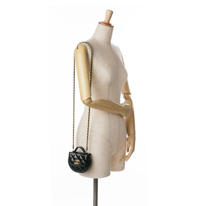 Chanel Sac Mini CC Quilted Patent Leather Top Handle Clutch with Chain