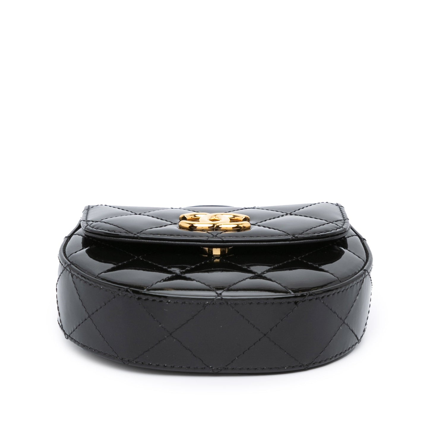 Black Chanel Mini CC Quilted Patent Leather Top Handle Clutch with Chain Satchel