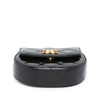 Black Chanel Mini CC Quilted Patent Leather Top Handle Clutch with Chain Satchel