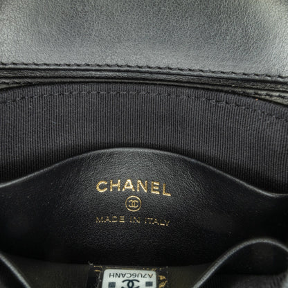 Black Chanel Mini CC Quilted Patent Leather Top Handle Clutch with Chain Satchel