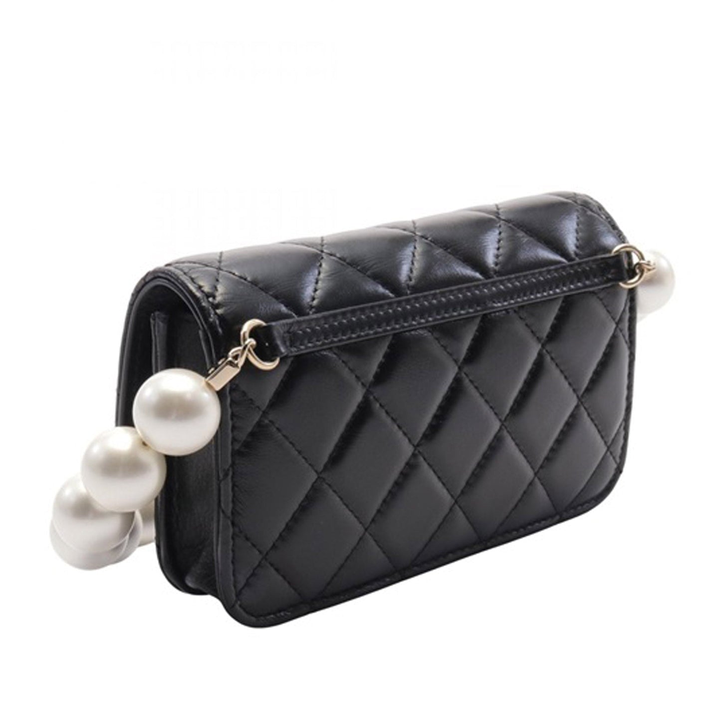 Black Chanel Quilted Calfskin Maxi Pearls Clutch With Chain Crossbody Bag