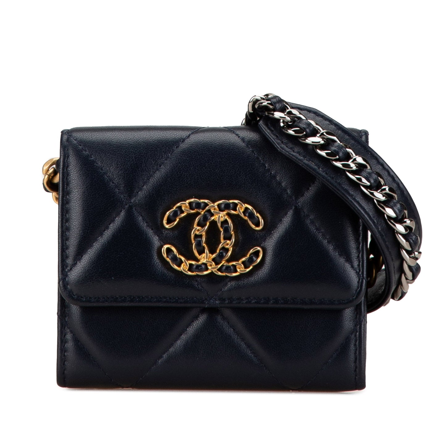 Black Chanel Lambskin 19 Flap Coin Purse With Chain Crossbody Bag