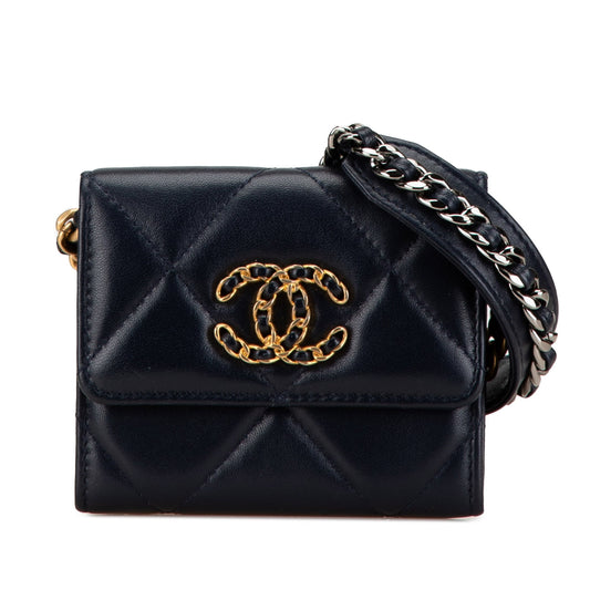 Black Chanel Lambskin 19 Flap Coin Purse With Chain Crossbody Bag
