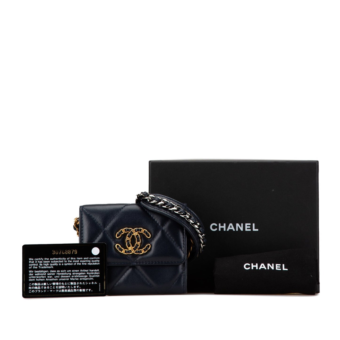Black Chanel Lambskin 19 Flap Coin Purse With Chain Crossbody Bag