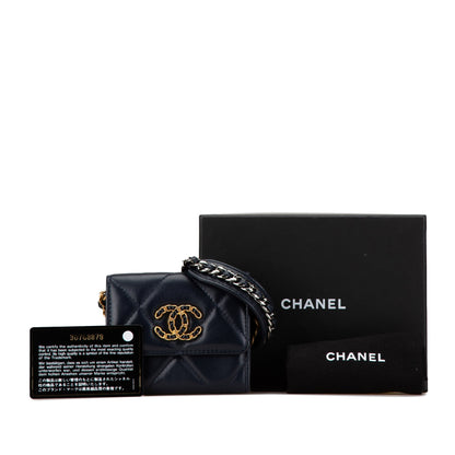 Black Chanel Lambskin 19 Flap Coin Purse With Chain Crossbody Bag