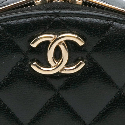 Black Chanel CC Quilted Lambskin Oval Top Handle Clutch Handbag