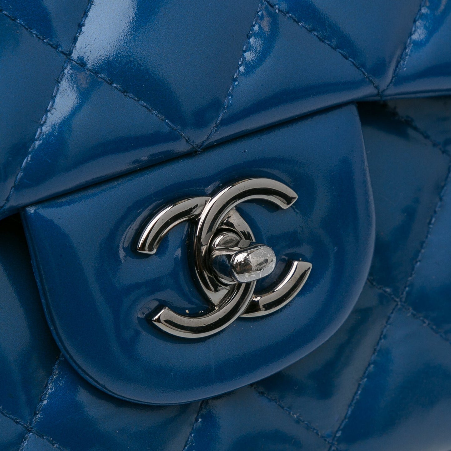 Blue Chanel Jumbo Classic Patent Double Flap Shoulder Bag