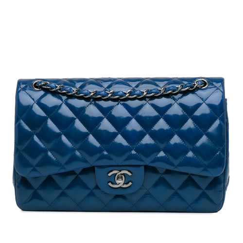 Blue Chanel Jumbo Classic Patent Double Flap Shoulder Bag