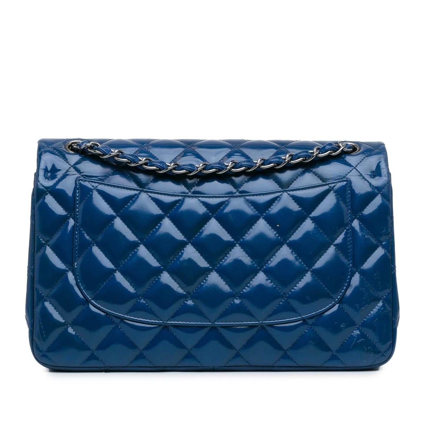 Blue Chanel Jumbo Classic Patent Double Flap Shoulder Bag