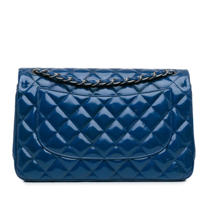 Blue Chanel Jumbo Classic Patent Double Flap Shoulder Bag