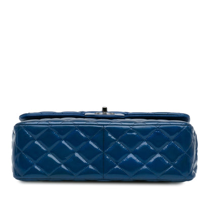 Blue Chanel Jumbo Classic Patent Double Flap Shoulder Bag
