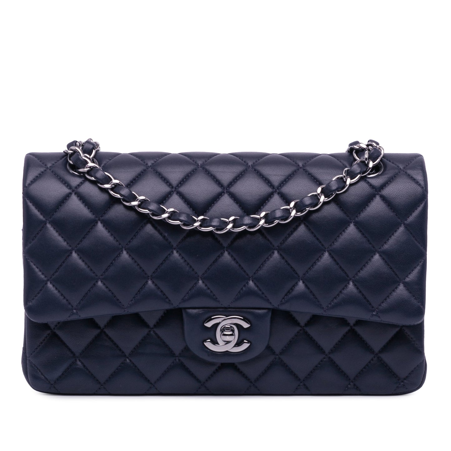 Blue Chanel Medium Classic Lambskin Double Flap Shoulder Bag