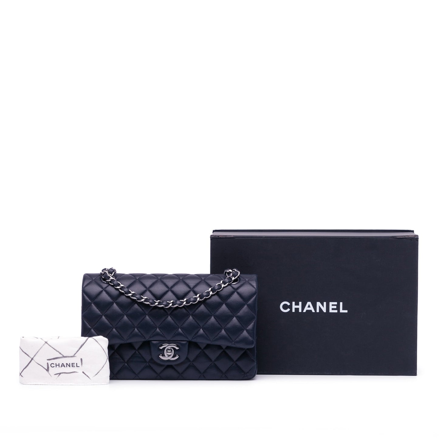 Blue Chanel Medium Classic Lambskin Double Flap Shoulder Bag