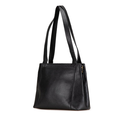 Black Chanel Embroidered Caviar Logo Shoulder Bag