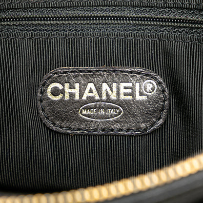 Black Chanel Embroidered Caviar Logo Shoulder Bag