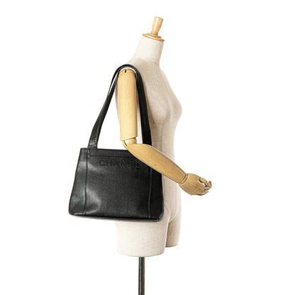 Black Chanel Embroidered Caviar Logo Shoulder Bag