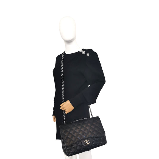 Chanel Classic Single Flap Jumbo Black Caviar Silver