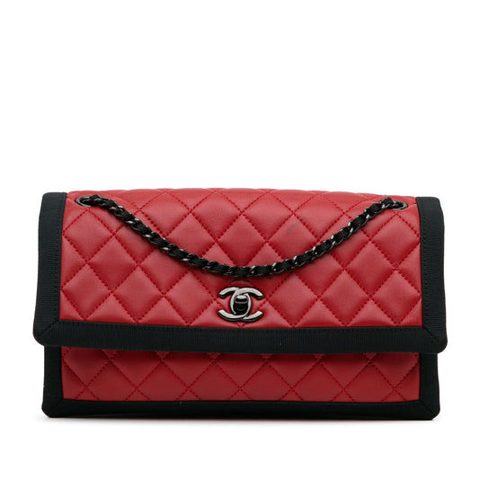 Chanel Sac CC Grossgrain trim Lambskin Flap Shoulder Bag
