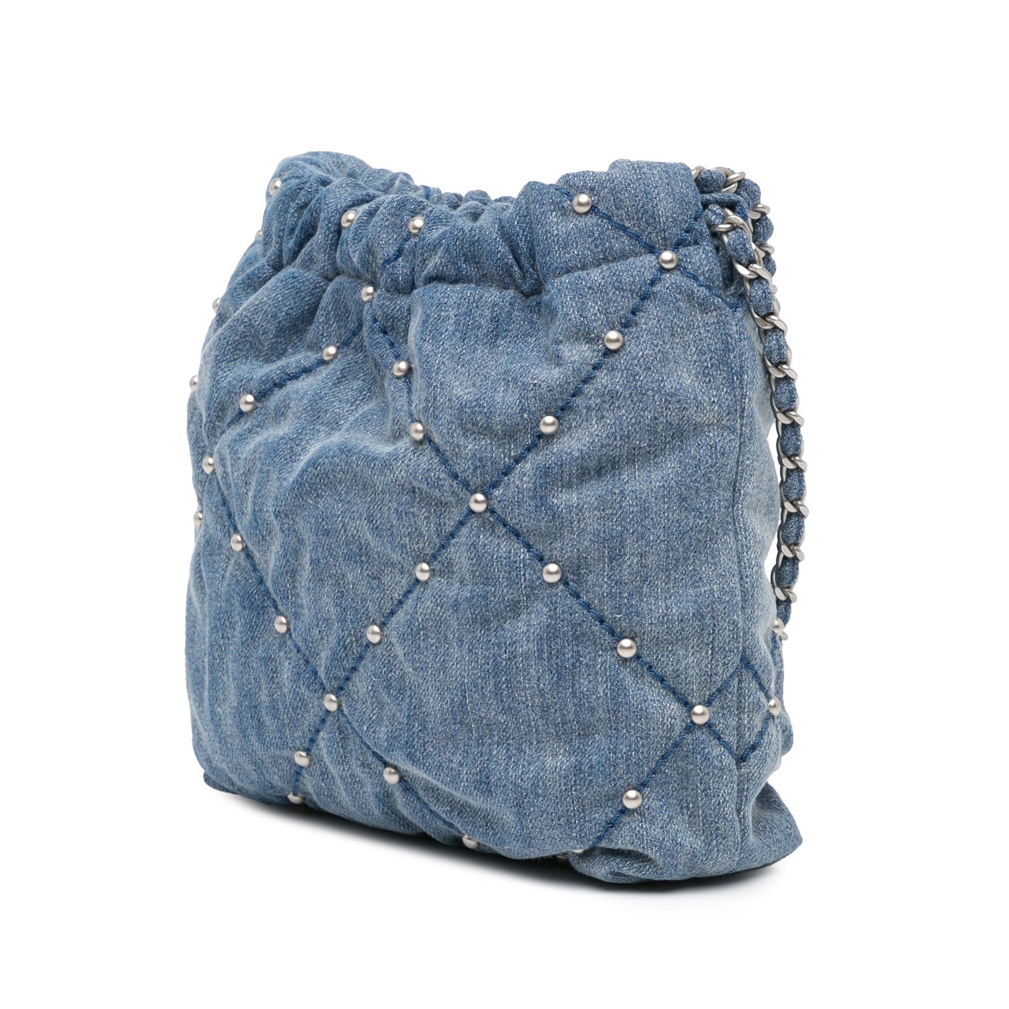 Blue Chanel Mini Denim Studded 22 Handbag Satchel