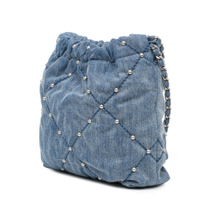 Blue Chanel Mini Denim Studded 22 Handbag Satchel