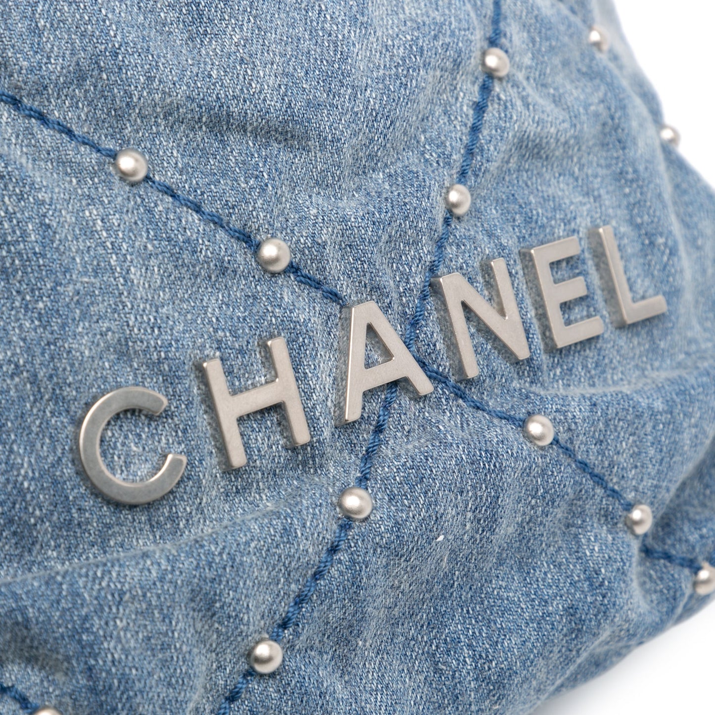 Blue Chanel Mini Denim Studded 22 Handbag Satchel