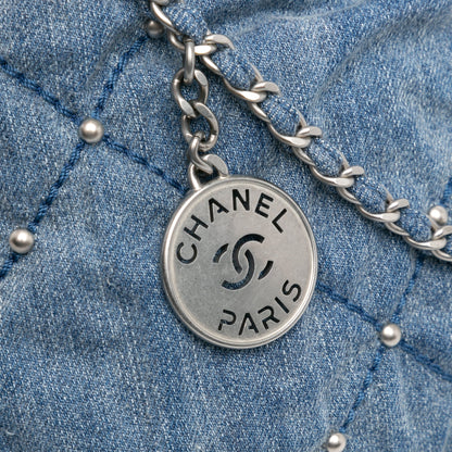 Blue Chanel Mini Denim Studded 22 Handbag Satchel