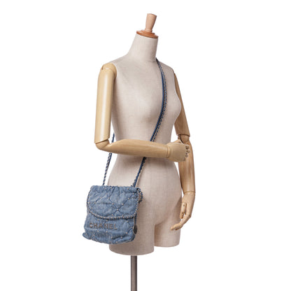 Blue Chanel Mini Denim Studded 22 Handbag Satchel