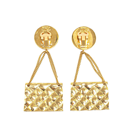 Gold Chanel Gold Plated CC 2.55 Flap Bag Clip On Earrings