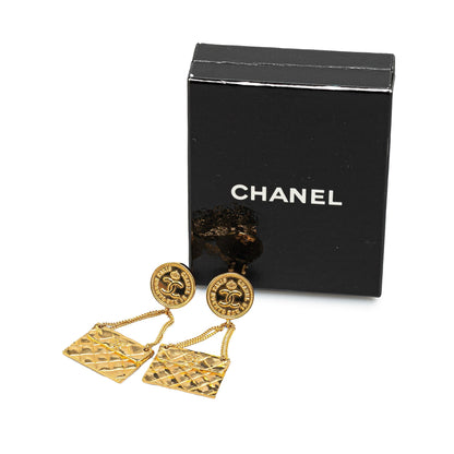 Gold Chanel Gold Plated CC 2.55 Flap Bag Clip On Earrings