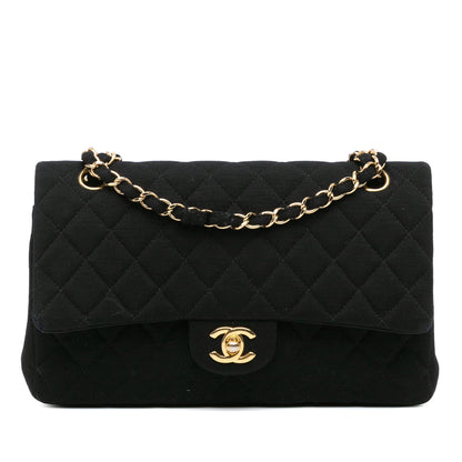 Black Chanel Medium Classic Jersey Double Flap Shoulder Bag